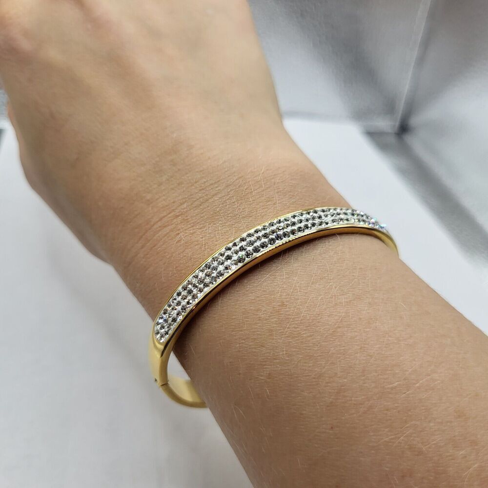 Vintage Hinged Gold Rhinestone Bracelet Signed JCM